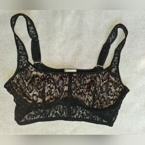 Fleur Du Mal Black Lace Bralette with Nude Lining. Size S.